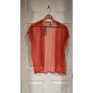 Red lace trimmed sheer Vintage Dead stock 80s Robe bed jacket lingerie‎ Sz M